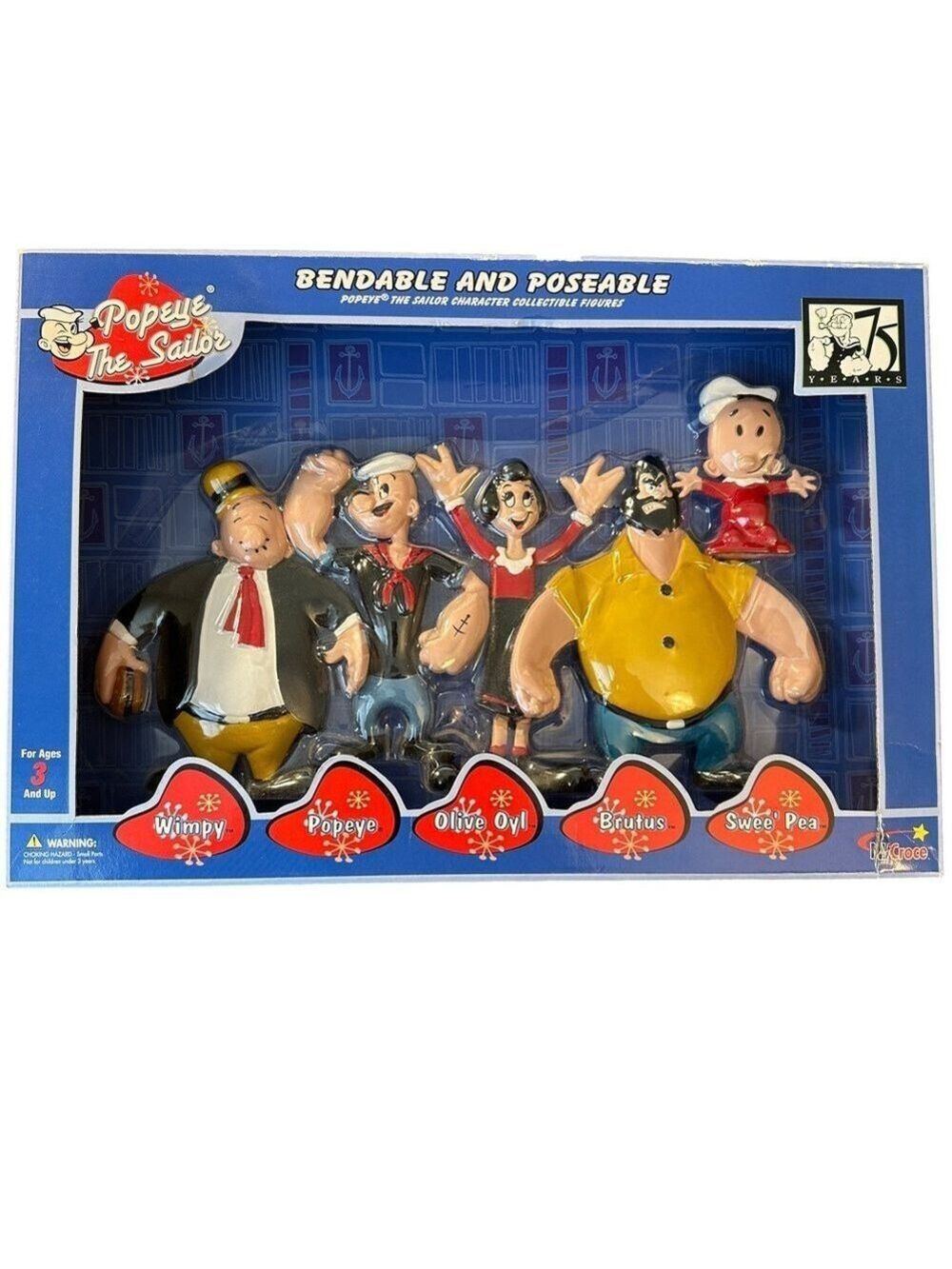 Popeye The Sailor Bendables Figure Set 75th Anniversary - Factory Sealed